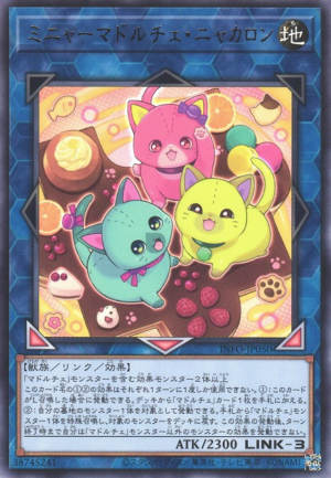 This is an image for the product Madolche Mini Meowcaroons that has a rarity of Rare in the The Infinite Forbidden with a card code of INFO-JP050 that is available on the TEKKX Product website.