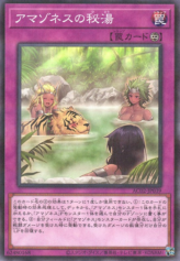 This is an image for the product Amazoness Hot Spring that has a rarity of Normal Parallel Rare in the Animation Chronicle 2022 with a card code of AC02-JP039 that is available on the TEKKX Product website.