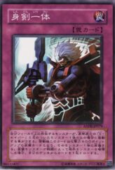 This is an image for the product At One With the Sword that has a rarity of Common in the Ancient Prophecy with a card code of ANPR-JP079 that is available on the TEKKX Product website.