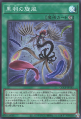 This is an image for the product Black Feather Whirlwind that has a rarity of Super Rare in the Quarter Century Chronicle side:Pride with a card code of QCCP-JP143 that is available on the TEKKX Product website.