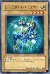 This is an image for the product Elemental HERO Sparkman that has a rarity of Common in the Duelist Pack: Jaden Yuki with a card code of DP1-JP004 that is available on the TEKKX Product website.