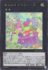 This is an image for the product Joyous Melffys that has a rarity of Secret Rare in the Quarter Century Chronicle side:Unity with a card code of QCCU-JP178 that is available on the TEKKX Product website.