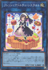 This is an image for the product Madolche Fresh Sistart that has a rarity of Super Rare in the Quarter Century Chronicle side:Pride with a card code of QCCP-JP154 that is available on the TEKKX Product website.