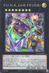 This is an image for the product P.U.N.K. JAM FEVER! that has a rarity of Super Rare in the Quarter Century Trinity Box with a card code of QCTB-JP020 that is available on the TEKKX Product website.