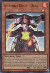 This is an image for the product Infernoble Knight - Renaud that has a rarity of Ultra Rare in the Creation Pack 01 +1 Bonus Pack with a card code of CR01-AES13 that is available on the TEKKX Product website.