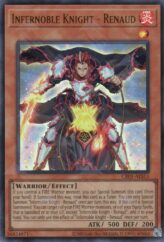 This is an image for the product Infernoble Knight - Renaud that has a rarity of Ultra Rare in the Creation Pack 01 +1 Bonus Pack with a card code of CR01-AES13 that is available on the TEKKX Product website.