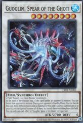 This is an image for the product Guoglim, Spear of the Ghoti that has a rarity of Super Rare in the Creation Pack 03 with a card code of CR03-AE085 that is available on the TEKKX Product website.