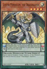 This is an image for the product Luster Pendulum, the Dracoslayer that has a rarity of Ultra Rare in the Creation Pack 03 with a card code of CR03-AE107 that is available on the TEKKX Product website.