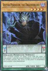 This is an image for the product Vector Pendulum, the Dracoverlord that has a rarity of Super Rare in the Creation Pack 03 with a card code of CR03-AE108 that is available on the TEKKX Product website.