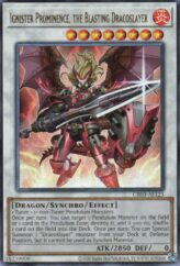 This is an image for the product Ignister Prominence, the Blasting Dracoslayer that has a rarity of Ultimate Rare in the Creation Pack 03 with a card code of CR03-AE123 that is available on the TEKKX Product website.