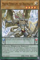 This is an image for the product Master Pendulum, the Dracoslayer that has a rarity of Ultra Rare in the Creation Pack 03 with a card code of CR03-AE165 that is available on the TEKKX Product website.