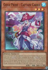 This is an image for the product Gold Pride - Captain Carrie that has a rarity of Secret Rare in the Creation Pack 04 +1 Bonus Pack with a card code of CR04-AES04 that is available on the TEKKX Product website.