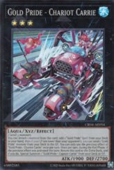 This is an image for the product Gold Pride - Chariot Carrie that has a rarity of Super Rare in the Creation Pack 04 with a card code of CR04-AE054 that is available on the TEKKX Product website.