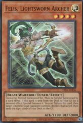 This is an image for the product Felis, Lightsworn Archer that has a rarity of Ultra Rare in the Creation Pack 04 with a card code of CR04-AE106 that is available on the TEKKX Product website.