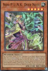 This is an image for the product Noh-P.U.N.K. Deer Note that has a rarity of Super Rare in the Creation Pack 04 with a card code of CR04-AE133 that is available on the TEKKX Product website.