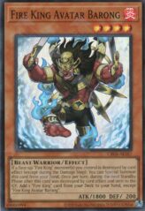 This is an image for the product Fire King Avatar Barong that has a rarity of Super Rare in the Creation Pack 04 with a card code of CR04-AE187 that is available on the TEKKX Product website.