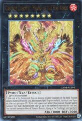 This is an image for the product Garunix Eternity, Hyang of the Fire Kings that has a rarity of Ultimate Rare in the Creation Pack 04 with a card code of CR04-AE194 that is available on the TEKKX Product website.