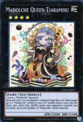 This is an image for the product Madolche Queen Tiaramisu that has a rarity of Super Rare in the Creation Pack 05 with a card code of CR05-AE047 that is available on the TEKKX Product website.
