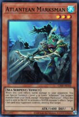 This is an image for the product Atlantean Marksman that has a rarity of Super Rare in the Creation Pack 05 with a card code of CR05-AE102 that is available on the TEKKX Product website.