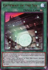 This is an image for the product Gateway of the Six that has a rarity of Ultra Rare in the Creation Pack 05 with a card code of CR05-AE142 that is available on the TEKKX Product website.