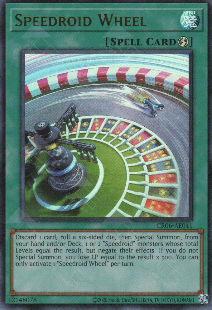 This is an image for the product Speedroid Wheel that has a rarity of Ultra Rare in the Creation Pack 06 with a card code of CR06-AE041 that is available on the TEKKX Product website.