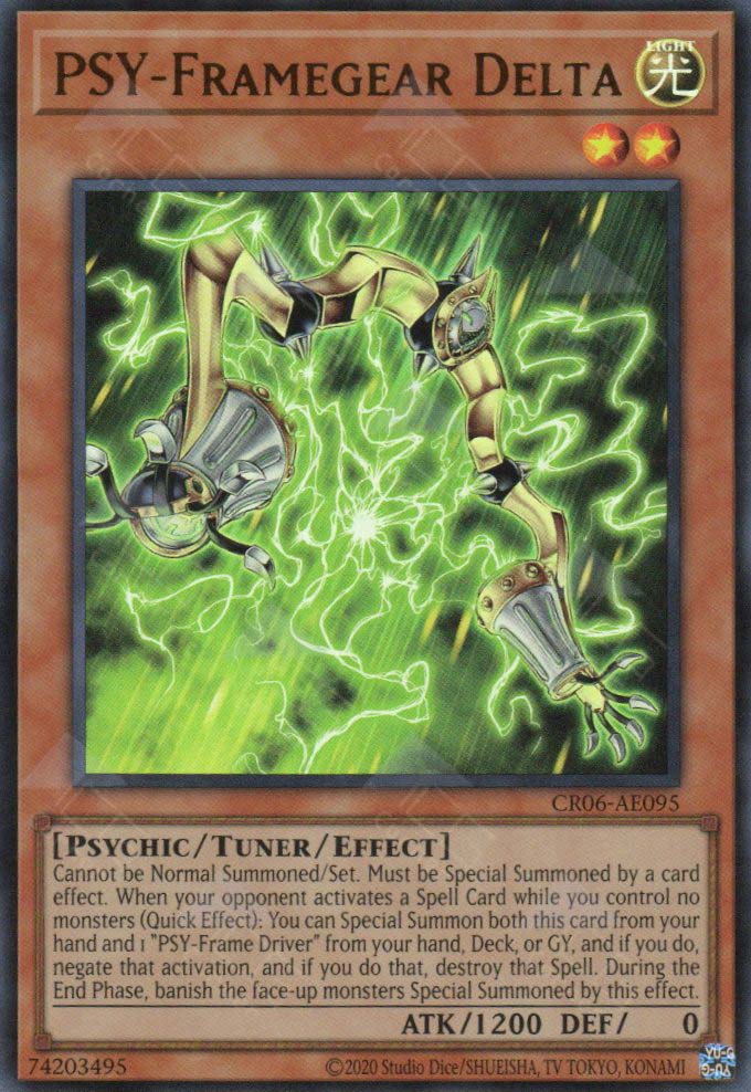 This is an image for the product PSY-Framegear Delta that has a rarity of Ultra Rare in the Creation Pack 06 with a card code of CR06-AE095 that is available on the TEKKX Product website.