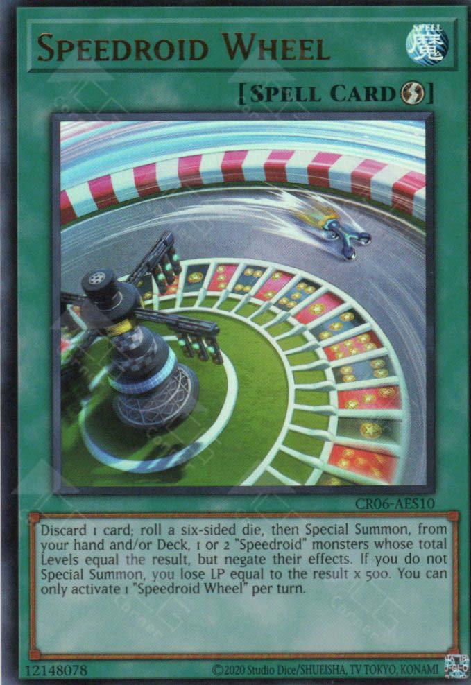 This is an image for the product Speedroid Wheel that has a rarity of Ultra Rare in the Creation Pack 06 +1 Bonus Pack with a card code of CR06-AES10 that is available on the TEKKX Product website.