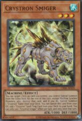 This is an image for the product Crystron Smiger that has a rarity of Ultra Rare in the Creation Pack 06 +1 Bonus Pack with a card code of CR06-AES20 that is available on the TEKKX Product website.