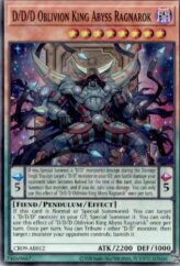 This is an image for the product D/D/D Oblivion King Abyss Ragnarok that has a rarity of Super Rare in the Creation Pack 09 with a card code of CR09-AE012 that is available on the TEKKX Product website.