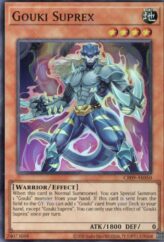 This is an image for the product Gouki Suprex that has a rarity of Super Rare in the Creation Pack 09 with a card code of CR09-AE050 that is available on the TEKKX Product website.