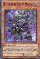 This is an image for the product Mitsurugi no Mikoto, Kusanagi that has a rarity of Super Rare in the Creation Pack 09 with a card code of CR09-AE076 that is available on the TEKKX Product website.