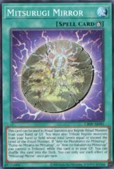 This is an image for the product Mitsurugi Mirror that has a rarity of Super Rare in the Creation Pack 09 with a card code of CR09-AE085 that is available on the TEKKX Product website.