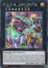 This is an image for the product P.U.N.K. JAM FEVER! that has a rarity of Secret Rare in the Creation Pack 09 with a card code of CR09-AE093 that is available on the TEKKX Product website.