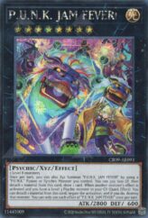 This is an image for the product P.U.N.K. JAM FEVER! that has a rarity of Secret Rare in the Creation Pack 09 with a card code of CR09-AE093 that is available on the TEKKX Product website.