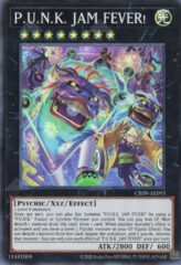This is an image for the product P.U.N.K. JAM FEVER! that has a rarity of Super Rare in the Creation Pack 09 with a card code of CR09-AE093 that is available on the TEKKX Product website.