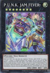 This is an image for the product P.U.N.K. JAM FEVER! that has a rarity of Super Rare in the Creation Pack 09 with a card code of CR09-AE093 that is available on the TEKKX Product website.