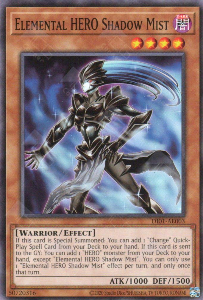 This is an image for the product Elemental HERO Shadow Mist that has a rarity of Common in the Duel-Ignition Deck: HERO with a card code of DI01-AE003 that is available on the TEKKX Product website.