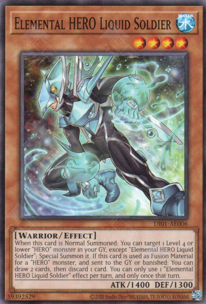This is an image for the product Elemental HERO Liquid Soldier that has a rarity of Common in the Duel-Ignition Deck: HERO with a card code of DI01-AE006 that is available on the TEKKX Product website.