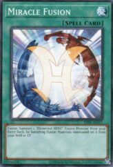 This is an image for the product Miracle Fusion that has a rarity of Common in the Duel-Ignition Deck: HERO with a card code of DI01-AE017 that is available on the TEKKX Product website.