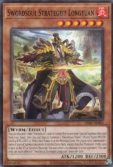 This is an image for the product Swordsoul Strategist Longyuan that has a rarity of Common in the Duel-Ignition Deck: Swordsoul with a card code of DI02-AE003 that is available on the TEKKX Product website.
