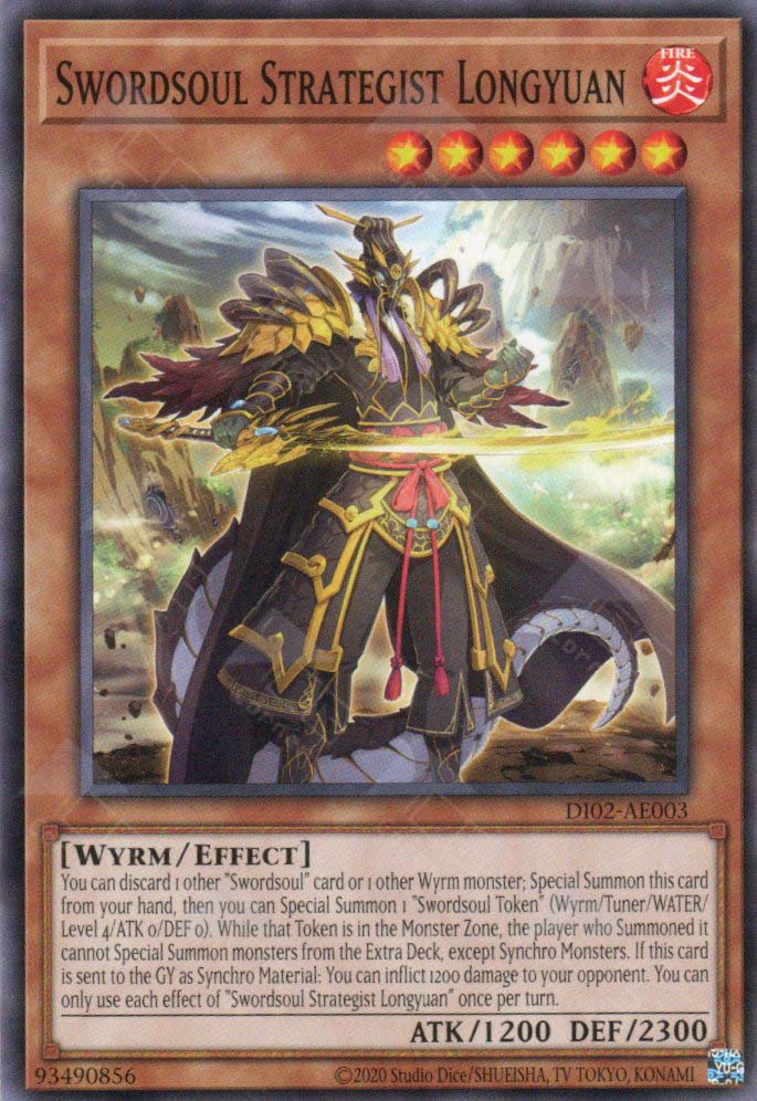 This is an image for the product Swordsoul Strategist Longyuan that has a rarity of Common in the Duel-Ignition Deck: Swordsoul with a card code of DI02-AE003 that is available on the TEKKX Product website.