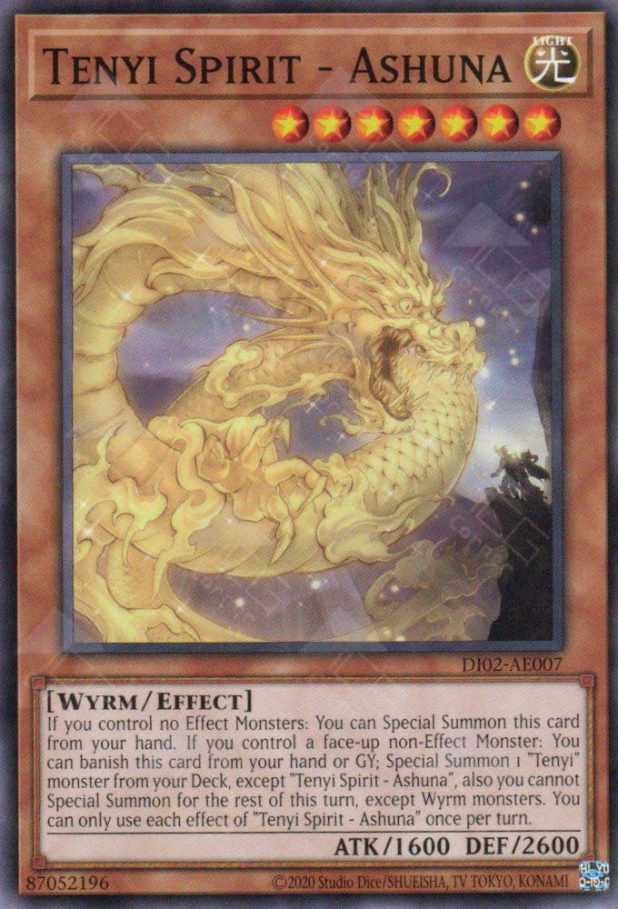 This is an image for the product Tenyi Spirit - Ashuna that has a rarity of Common in the Duel-Ignition Deck: Swordsoul with a card code of DI02-AE007 that is available on the TEKKX Product website.