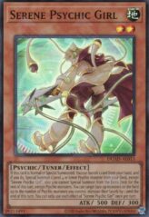 This is an image for the product Serene Psychic Girl that has a rarity of Super Rare in the Duelist's Advance with a card code of DUAD-AE013 that is available on the TEKKX Product website.