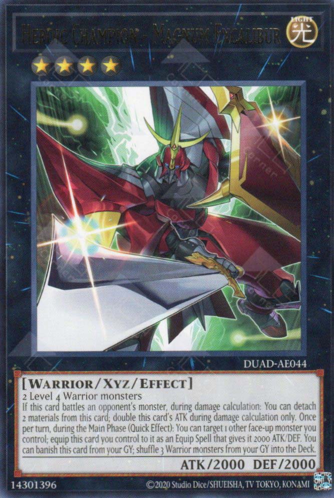 This is an image for the product Heroic Champion - Magnum Excalibur that has a rarity of Rare in the Duelist's Advance with a card code of DUAD-AE044 that is available on the TEKKX Product website.