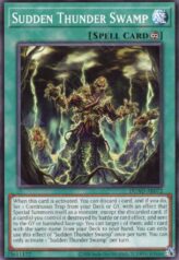 This is an image for the product Sudden Thunder Swamp that has a rarity of Common in the Duelist's Advance with a card code of DUAD-AE072 that is available on the TEKKX Product website.
