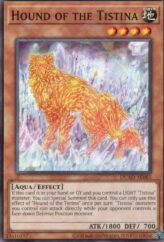 This is an image for the product Hound of the Tistina that has a rarity of Common in the Duelist's Advance with a card code of DUAD-AE085 that is available on the TEKKX Product website.