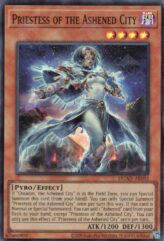 This is an image for the product Priestess of the Ashened City that has a rarity of Super Rare in the Duelist's Advance with a card code of DUAD-AE092 that is available on the TEKKX Product website.
