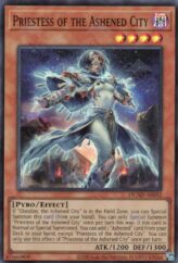 This is an image for the product Priestess of the Ashened City that has a rarity of Super Rare in the Duelist's Advance with a card code of DUAD-AE092 that is available on the TEKKX Product website.
