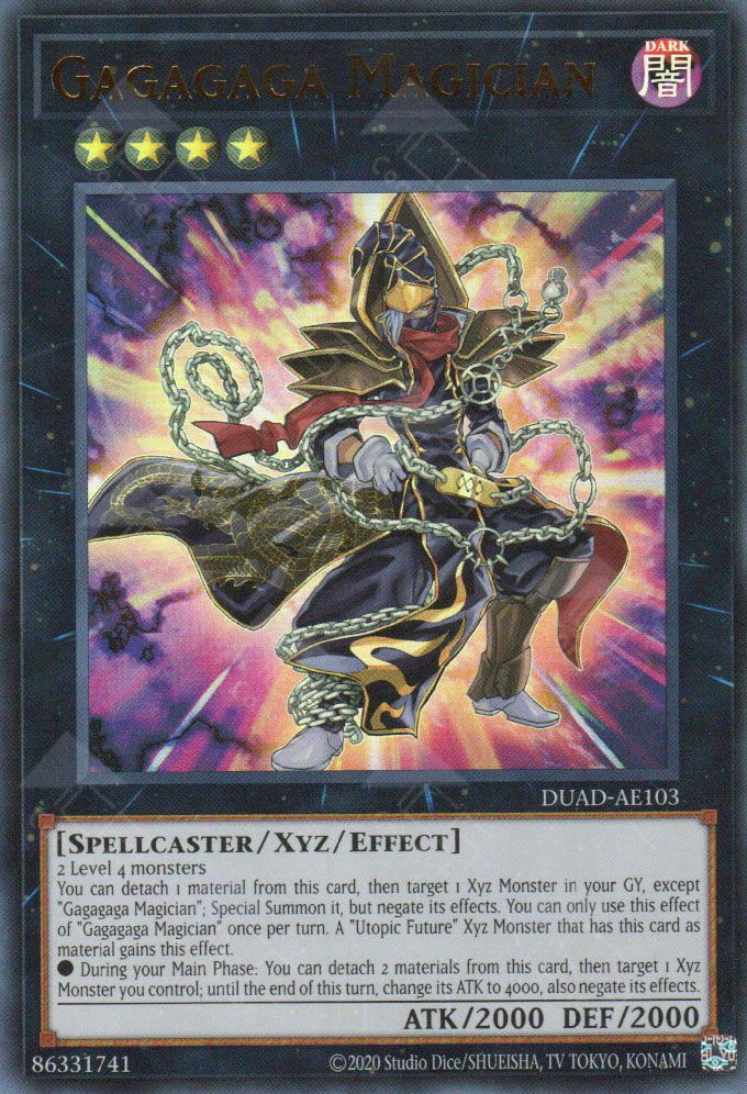This is an image for the product Gagagaga Magician that has a rarity of Ultra Rare in the Duelist's Advance with a card code of DUAD-AE103 that is available on the TEKKX Product website.