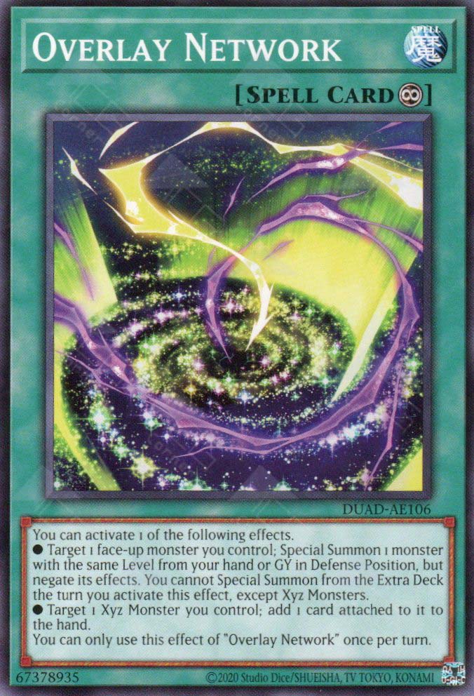 This is an image for the product Overlay Network that has a rarity of Common in the Duelist's Advance with a card code of DUAD-AE106 that is available on the TEKKX Product website.
